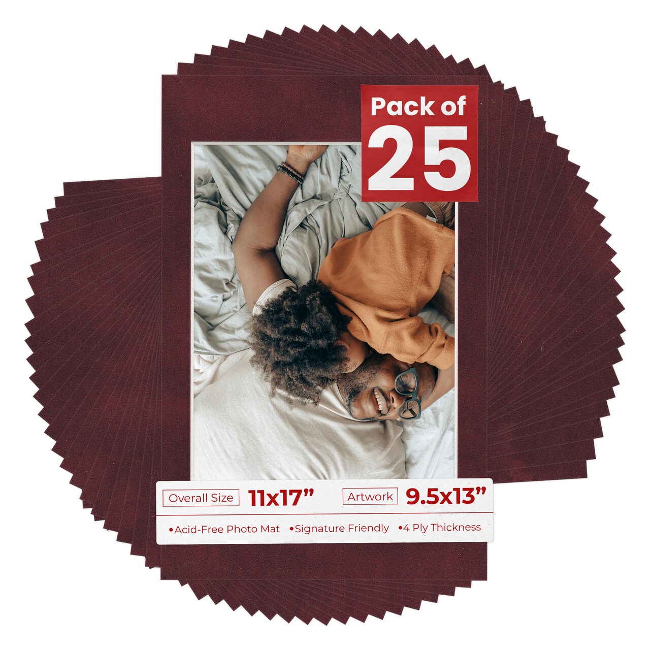 Dark Red Suede Mat Board for 11x17 Frames - Fits 9.5x13 Photos